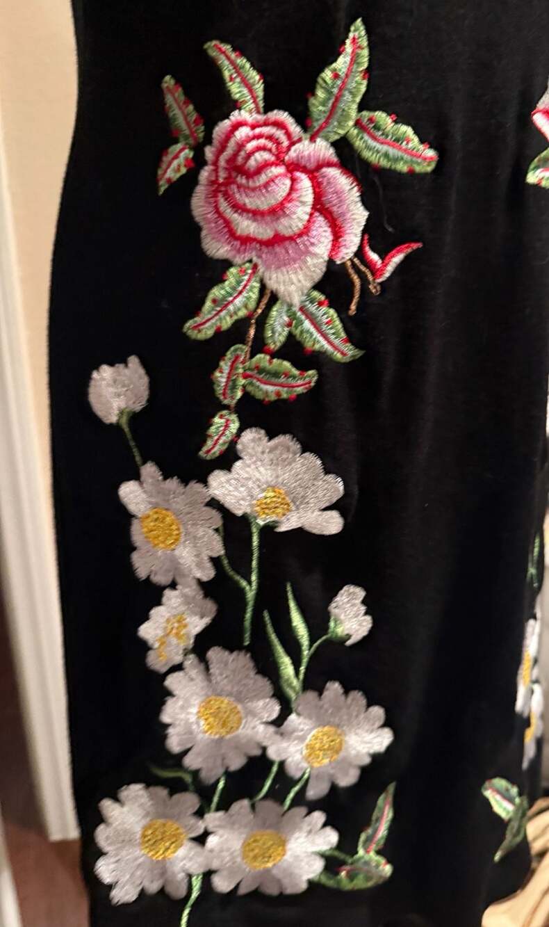 INC black flower floral ribbed stretch dress Sz.L - Picture 7 of 10